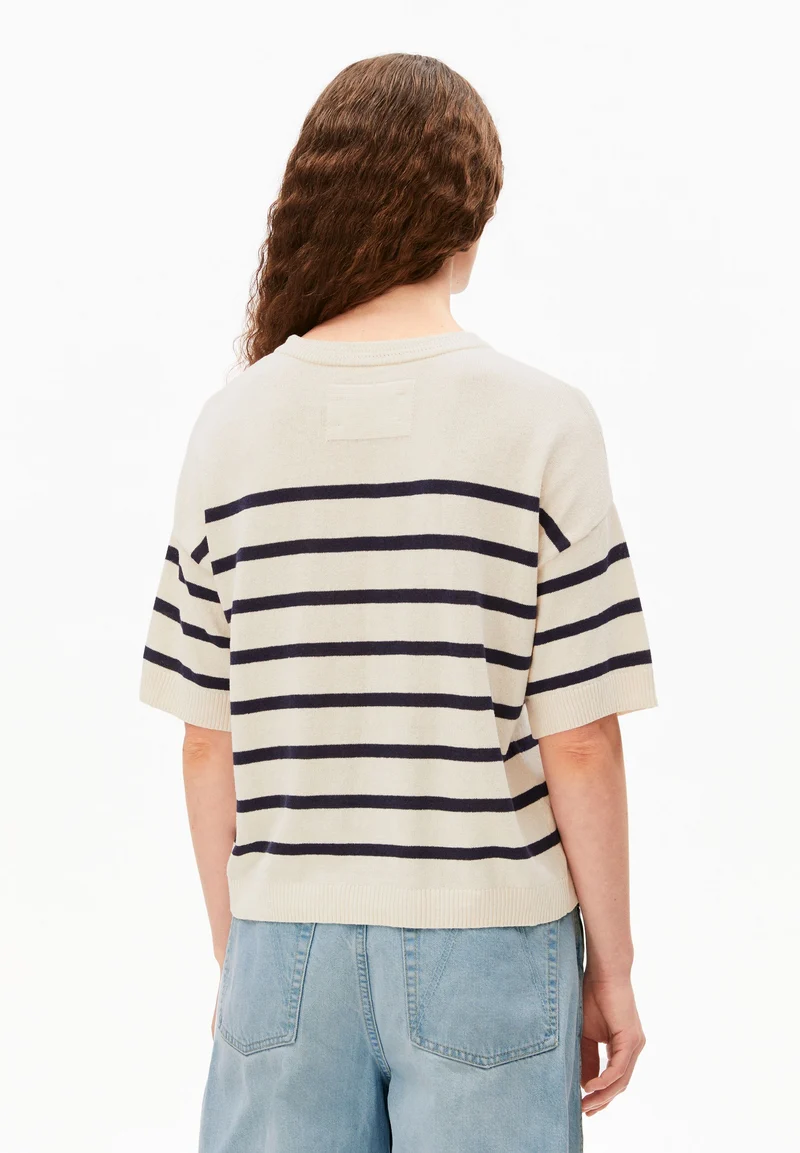 GESTREIFTER LEINEN-MIX PULLOVER | undyed-tinted navy