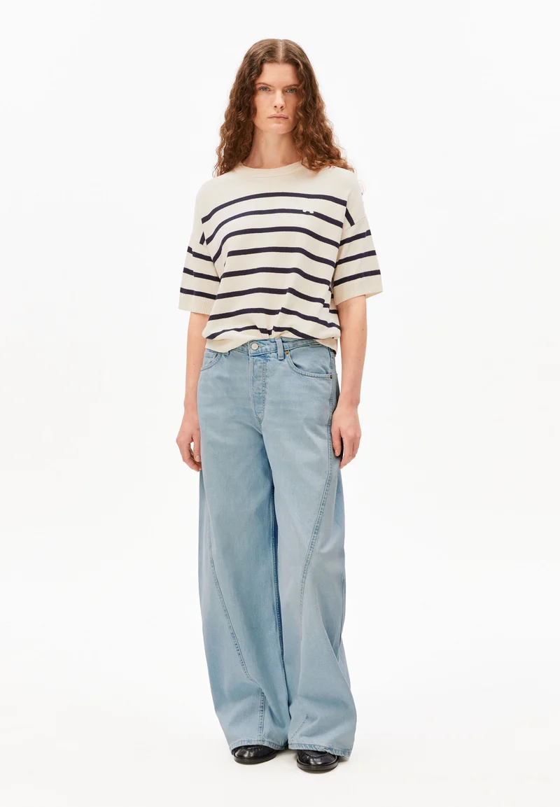 GESTREIFTER LEINEN-MIX PULLOVER | undyed-tinted navy