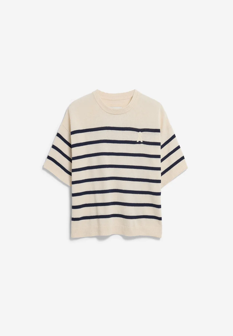 GESTREIFTER LEINEN-MIX PULLOVER | undyed-tinted navy