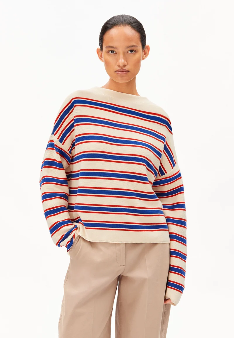 MERINAA GESTREIFTER STRICKPULLOVER | oatmilk-mars red-dynamo blue