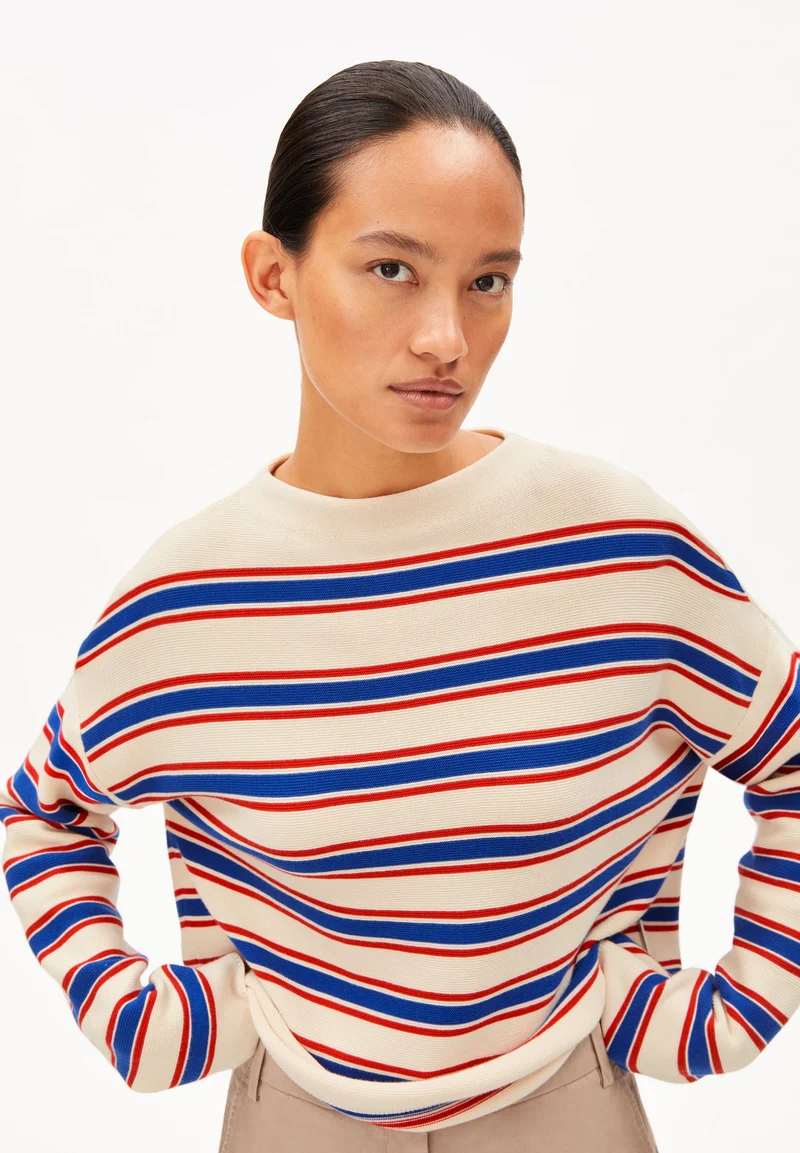 MERINAA GESTREIFTER STRICKPULLOVER | oatmilk-mars red-dynamo blue