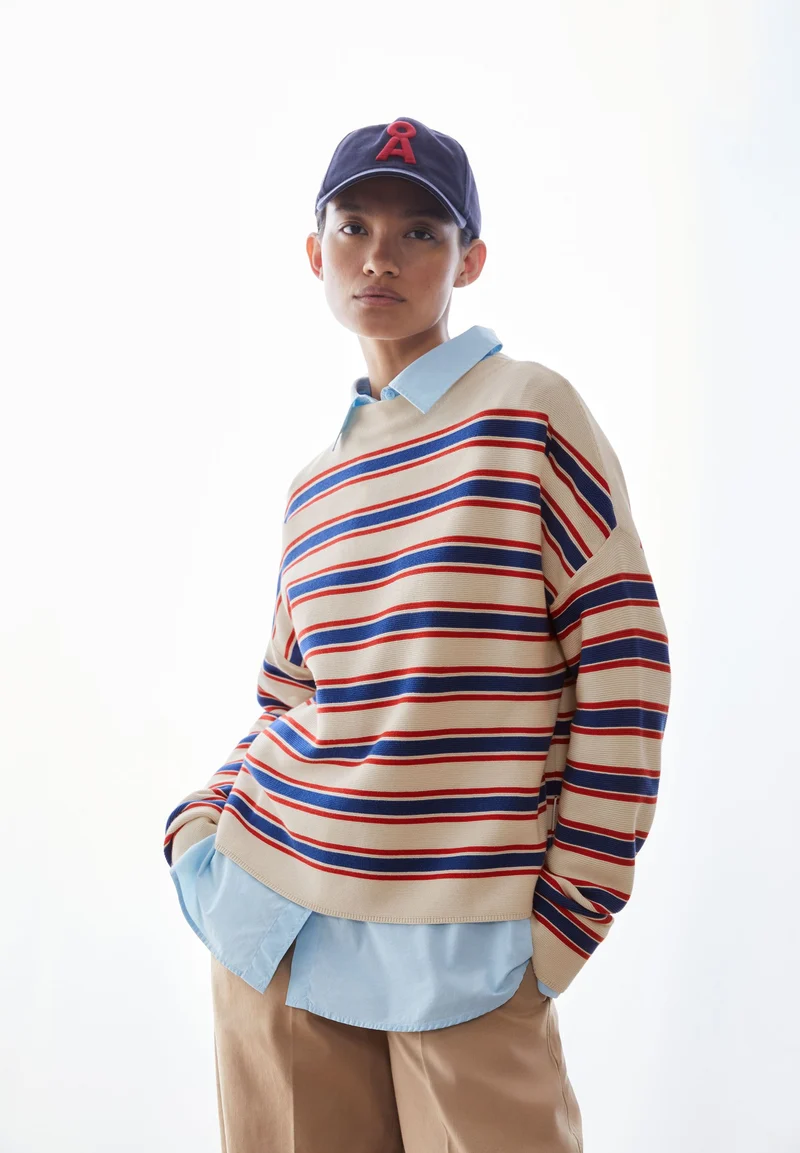MERINAA GESTREIFTER STRICKPULLOVER | oatmilk-mars red-dynamo blue