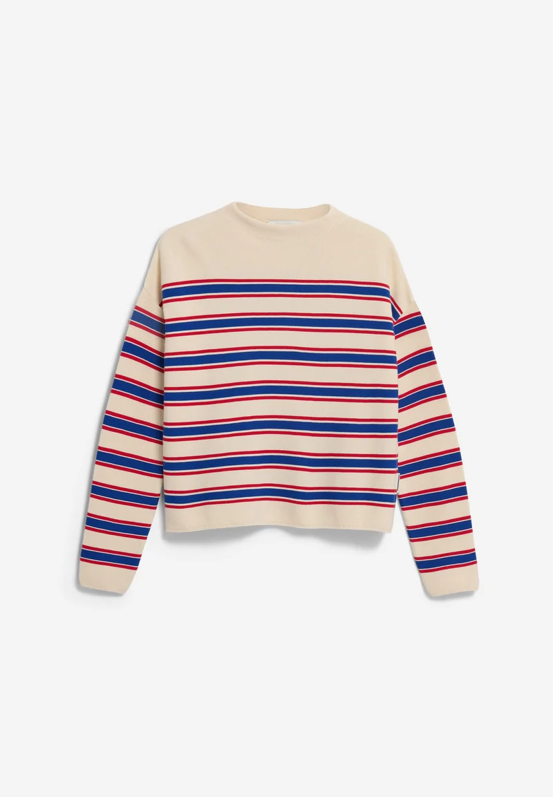 MERINAA GESTREIFTER STRICKPULLOVER | oatmilk-mars red-dynamo blue