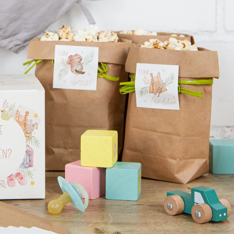 20 Aufkleber Gender Reveal Babyparty Team Mädchen und Junge