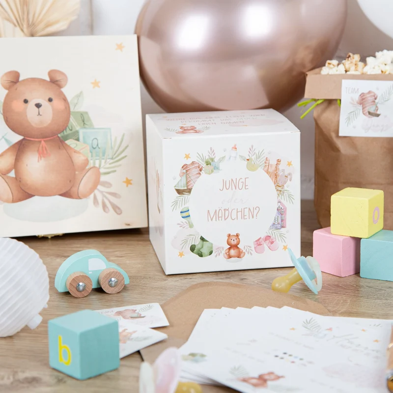 Baby Erinnerungskiste aus Holz Geschenkbox Babyparty 18,5 x 18,5 cm