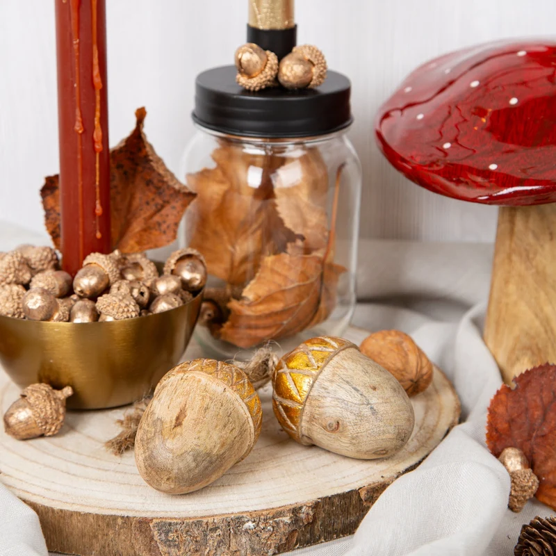 Streuartikel Set 200 g Mini Eicheln aus Holz Gold Weihnachten