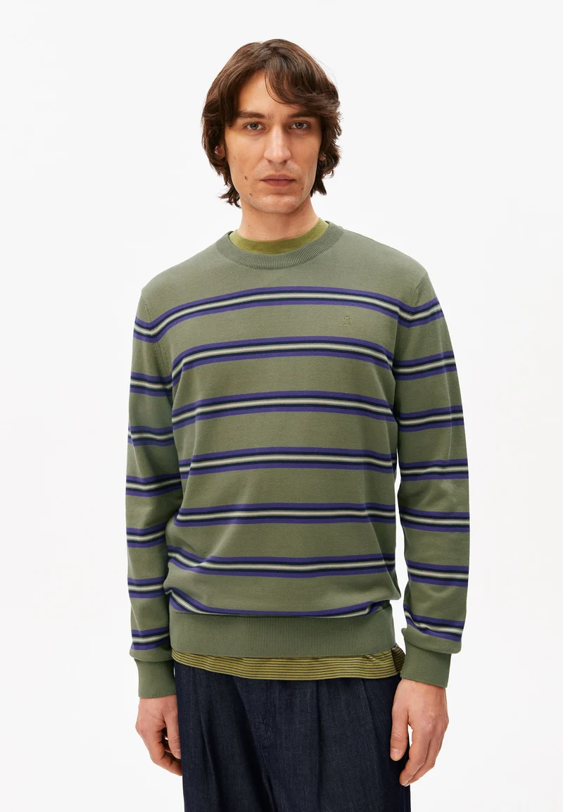 LOUKAA FEINSTRICKPULLOVER | fatigue green-tinted navy