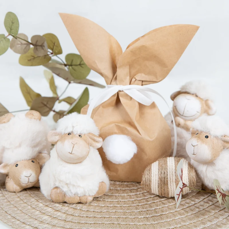 Schafherde 6-TLG. Figuren Creme beige aus Terrakotta Schaffiguren Ostern 10 cm