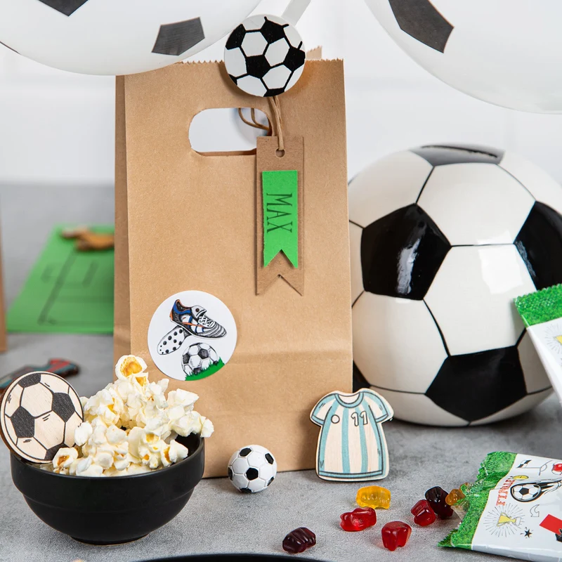 Fußball Deko Set 12 kleine Fußbälle flach aus Holz Tischdeko Ø 3,8 cm