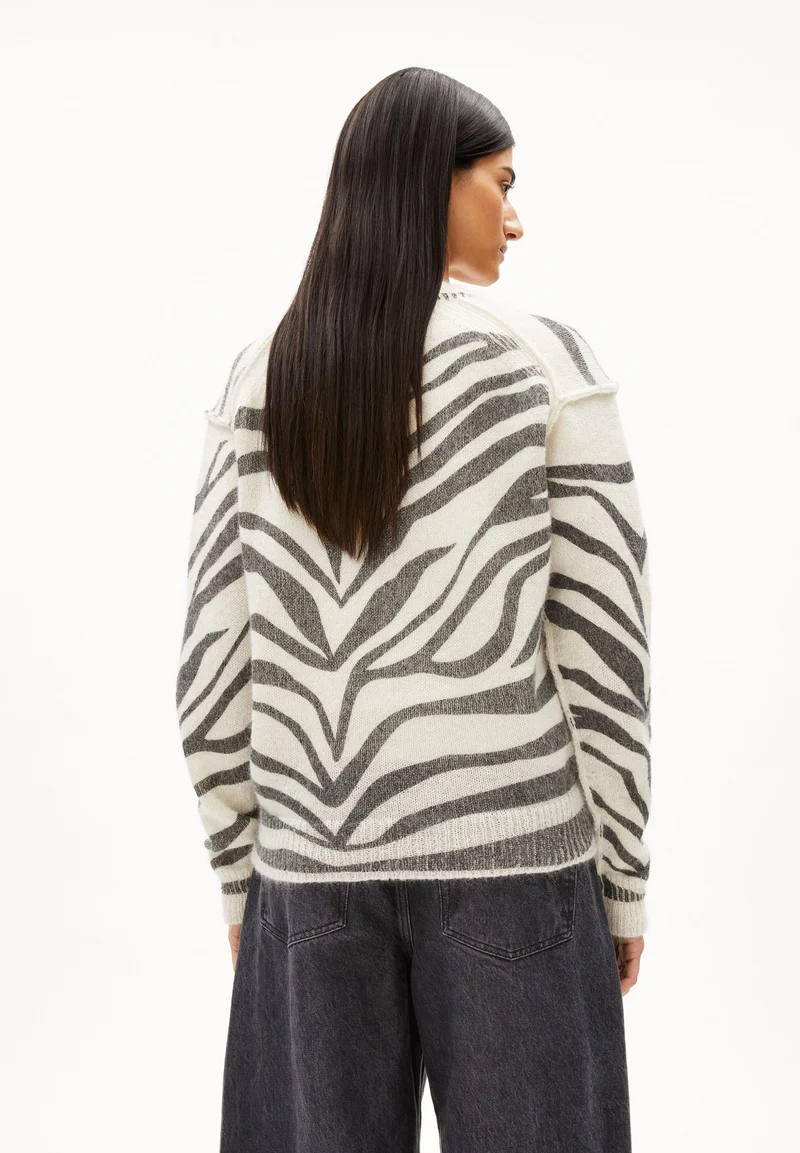 BALBAA PREMIUM ZEBRARAA STRICKPULLOVER | oatmilk-black