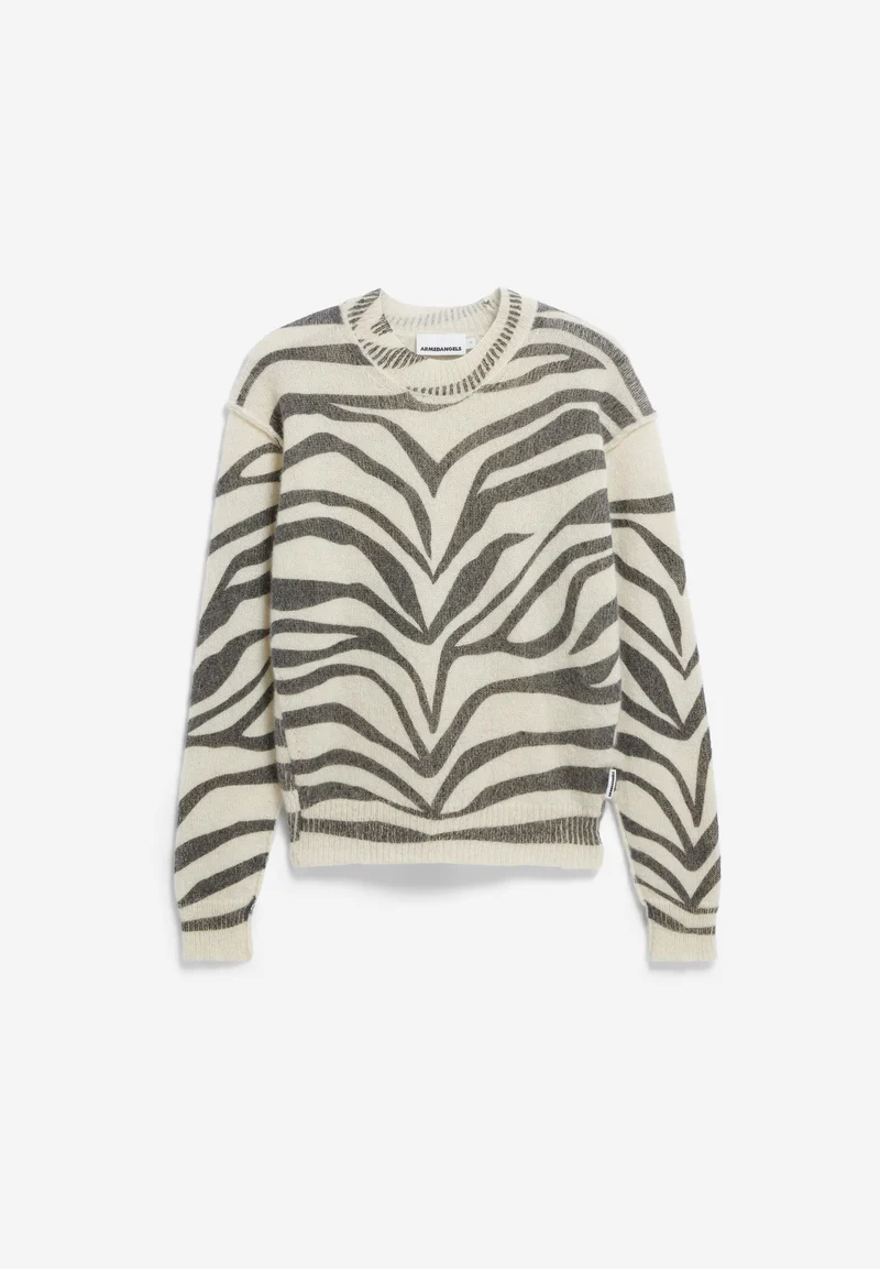 BALBAA PREMIUM ZEBRARAA STRICKPULLOVER | oatmilk-black