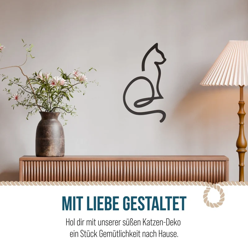 Katzen Silhouette Dekokatze aus Holz Türkranz One Line 29 cm