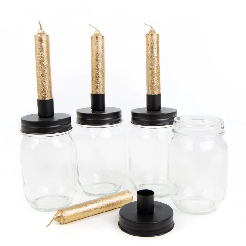4 Stabkerzenhalter schwarz Gold Gläser zum Befüllen Weihnachten Tischdeko 15,5 cm
