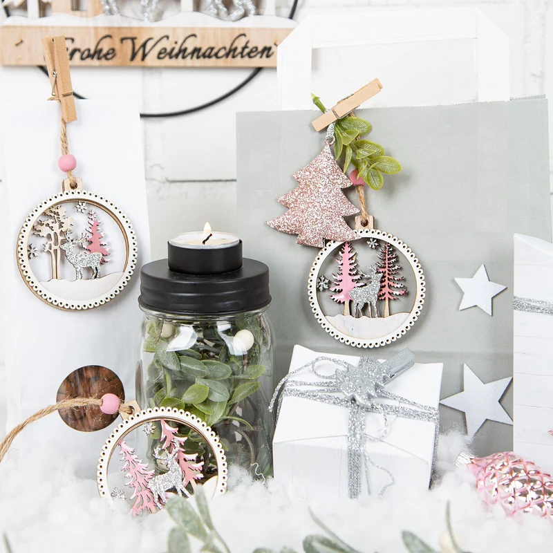 4 Teelichthalter Adventskranz Deko Glas zum Befüllen mit Schraubdeckel 14,5 cm