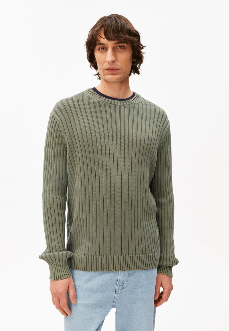 PIGMENT DYE RIPP-STRICKPULLOVER | fatigue green