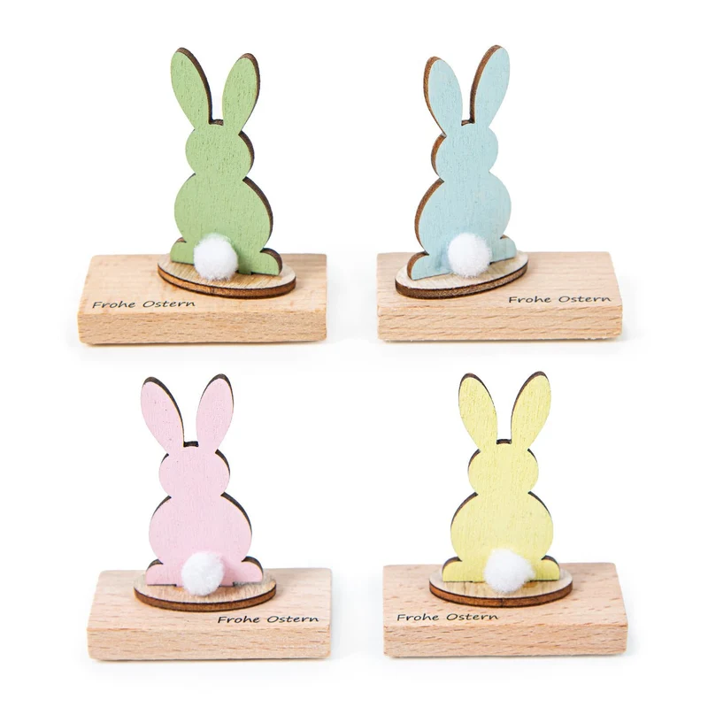 4 Frohe Ostern Geschenke Osterhasen aus Holz Pastell