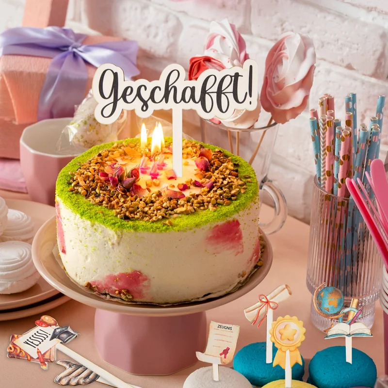 Geschafft Cake Topper Prüfung bestanden Schulabschluss Tortendeko