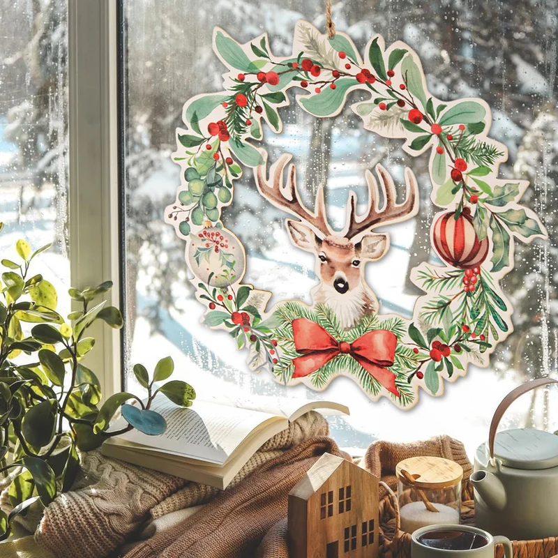 Weihnachtskranz für Tür & Wand Hirsch Mistel Ø 29 cm