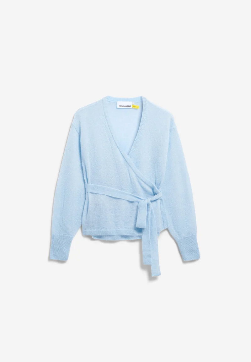 MOHAIR-MIX WICKELSTRICKJACKE | blue glow