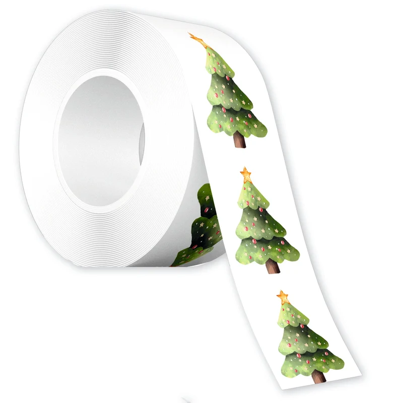 200 Weihnachtsbaum Sticker Tannenbaum Aufkleber auf Rolle grün gold Ø 5 cm