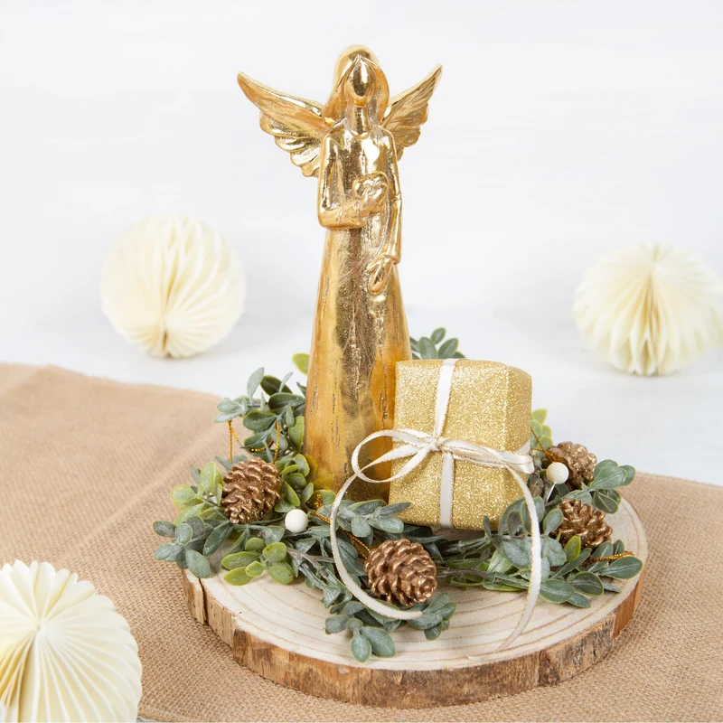 Große Engel Figur 24 cm Gold glänzend Weihnachtsengel Deko