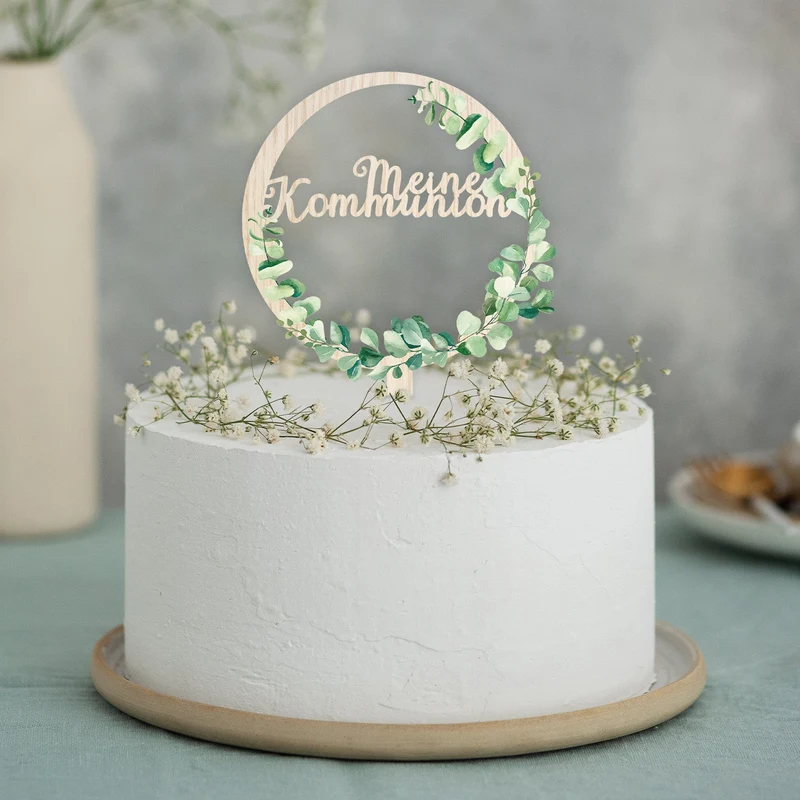 Caketopper für Kommunion Tortenstecker Kuchenstecker Eukalyptus für Junge & Mädchen