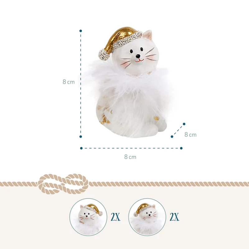 4 kleine Katzen Figuren Gold weiß 8 cm