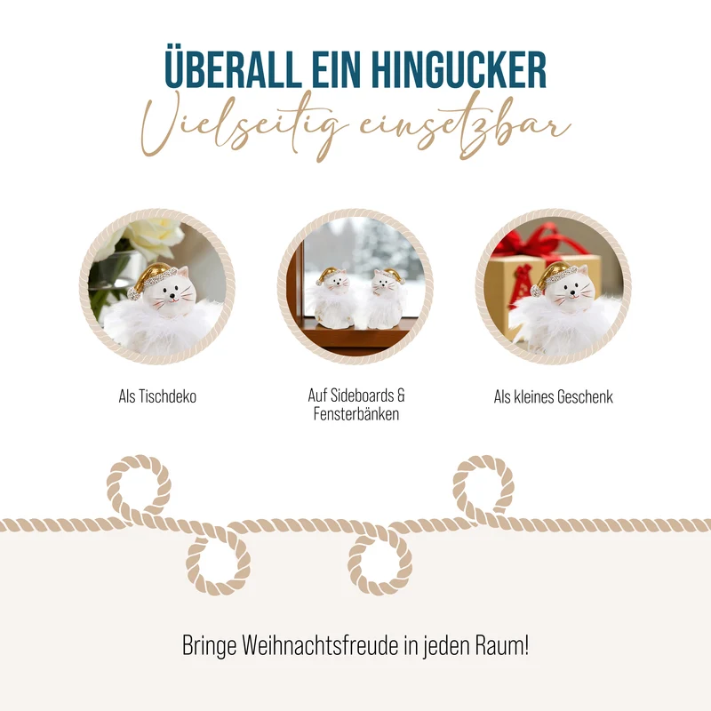 2 Weihnachten Deko Katzen gold weiß - Weihnachtskatzen 8 cm