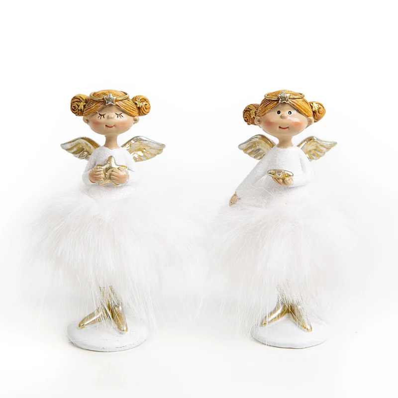4 Engel mit Federkleid weiß gold Schutzengel Kommunion 10 cm