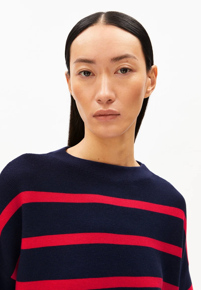 MERINAA STRIPES STRICKPULLOVER | tinted navy-candy apple