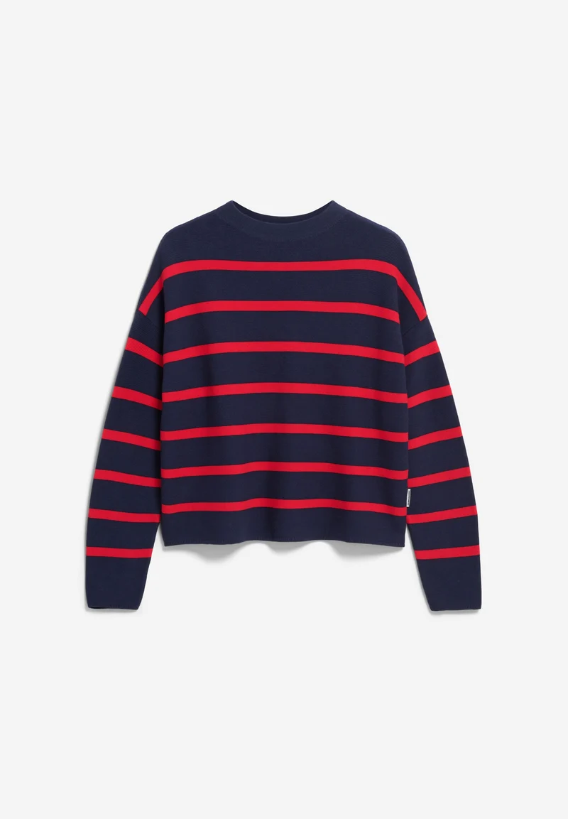 MERINAA STRIPES STRICKPULLOVER | tinted navy-candy apple