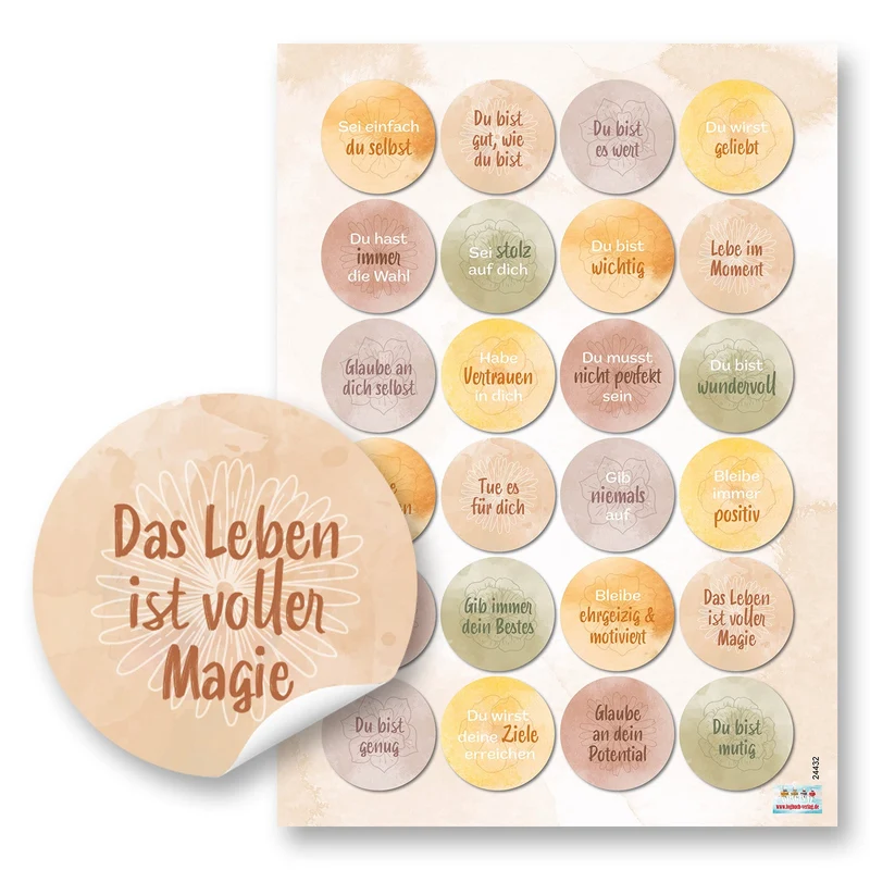 96 Geschenkaufkleber Sprüche - positives Mindset Liebe Freundschaft 4 cm