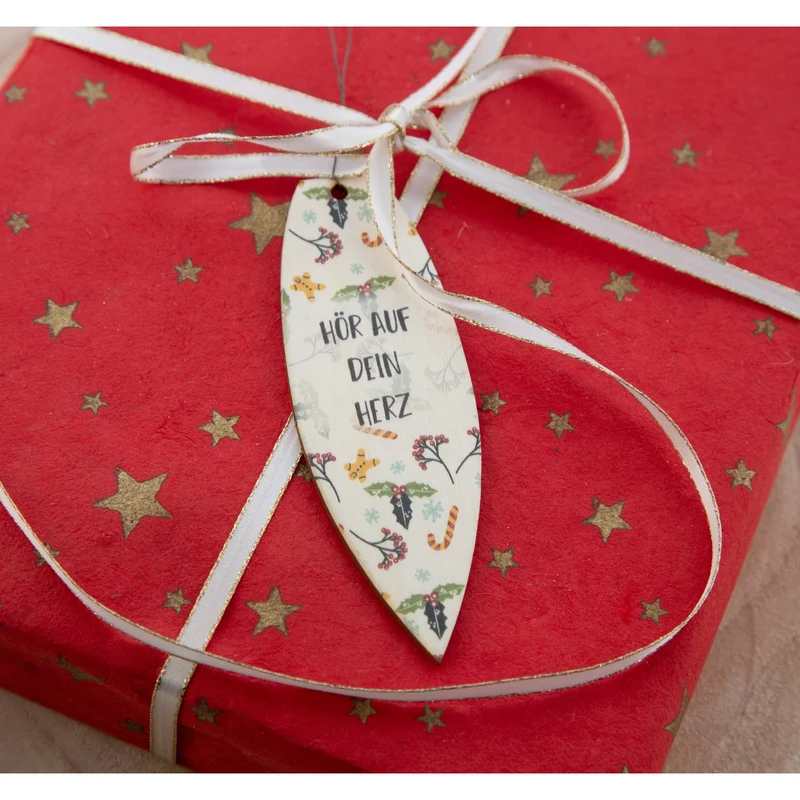 16 Weihnachtsanhänger aus Holz - Kugeln & Zapfen mit Sprüchen 8-12 cm