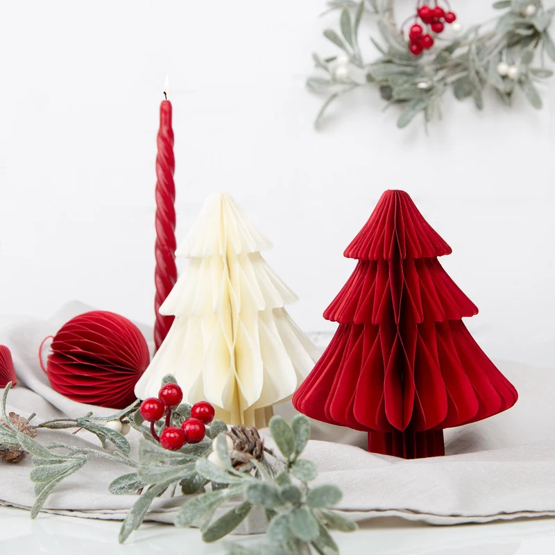 Roter Weihnachtsbaum aus Papier - Honeycomb Weihnachtsdeko 14 x 18 cm