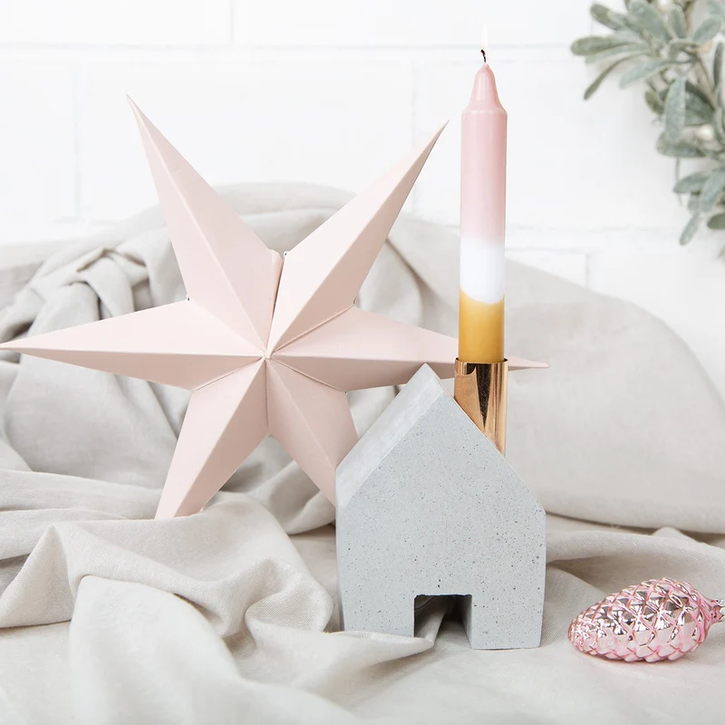4 Moderne Deko Häuser - Kerzenhalter für Stabkerzen Adventskerzen 18 cm