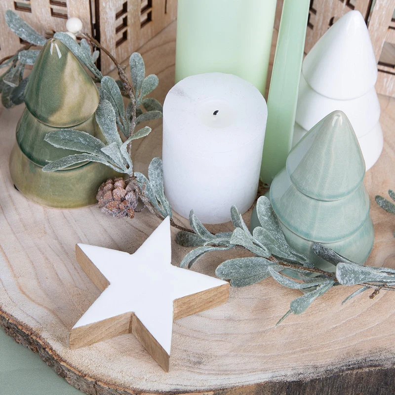 3 Weihnachtsbaum Baum Figuren aus Keramik grün weiß Weihnachten Deko innen 12 cm