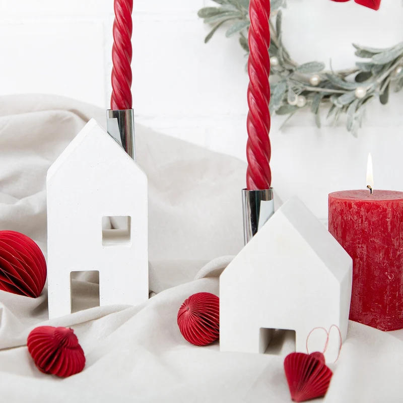 Kerzenständer aus Beton weiß Silber Geschenkset Weihnachten 12-18 cm