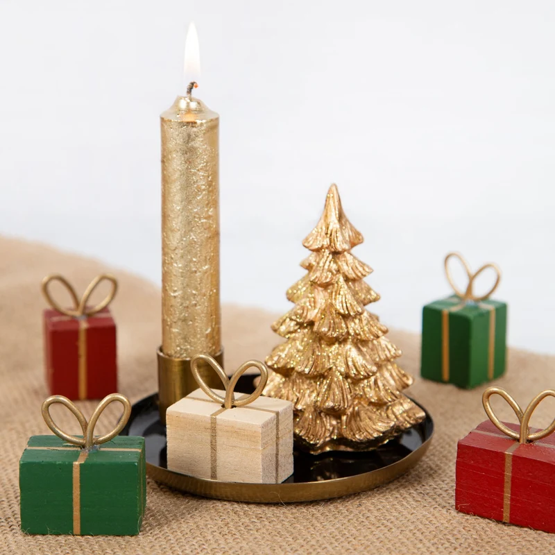 2 kleine Tannenbäume Weihnachtsdekoration Geschenk Set 8,5-12,5 cm gold