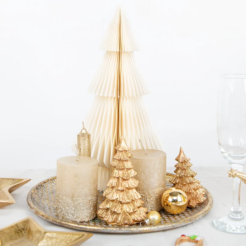 2 kleine Tannenbäume Weihnachtsdekoration Geschenk Set 8,5-12,5 cm gold