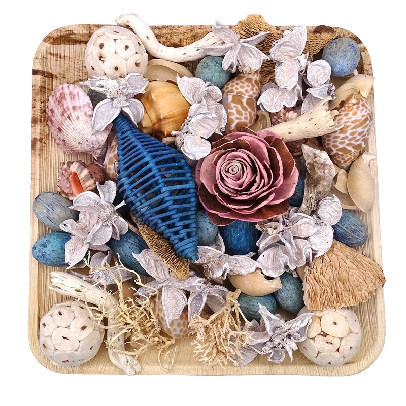 Logbuch-Verlag Potpourri mit Akazienholz-Teller 25,5x25,5x8 cm – Naturdeko mit Trockenblumen und Duft – Tischdeko Frühling & Sommer