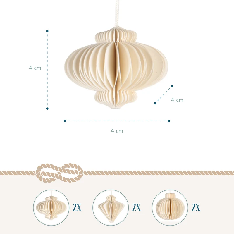 6 Weihnachtsbaumanhänger - Weihnachtskugeln in 3 Designs creme weiß 8 cm