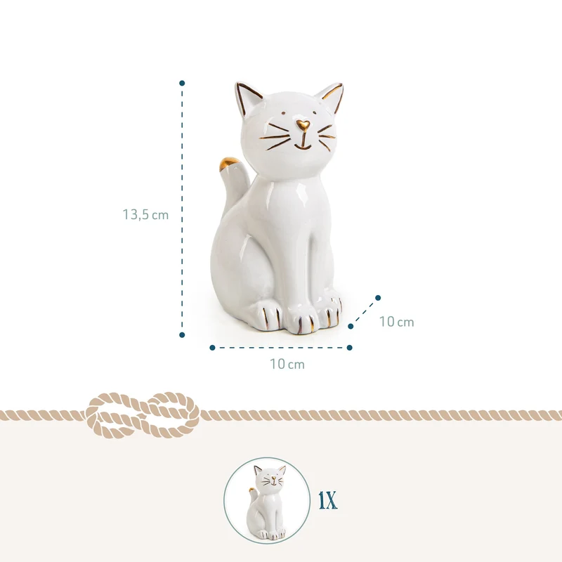 Katzenfigur aus Porzellan Weiß Gold Geschenk 13,5 cm