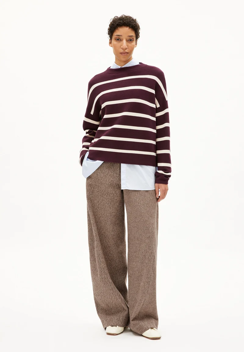 MERINAA STRIPES STRICKPULLOVER | dark cranberry-oatmilk