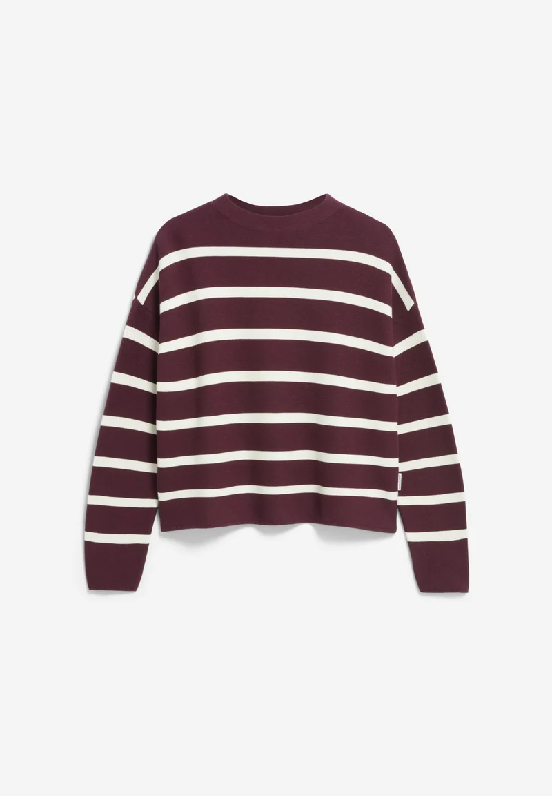 MERINAA STRIPES STRICKPULLOVER | dark cranberry-oatmilk