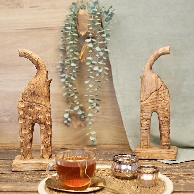 Logbuch-Verlag 2 Moderne Elefanten Deko Figuren aus Holz Skulptur Elefantenfamilie Holzdeko Afrika Asien Geschenk 38 cm