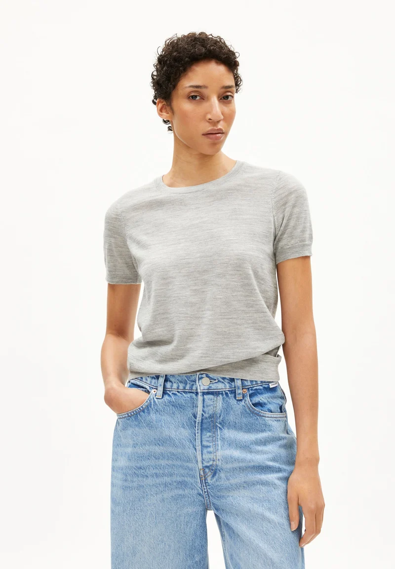 GUILIAA MERINO STRICK T-SHIRT | light grey melange