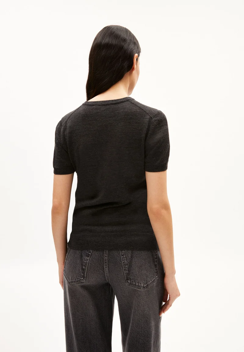 GUILIAA MERINO STRICK T-SHIRT | steel melange