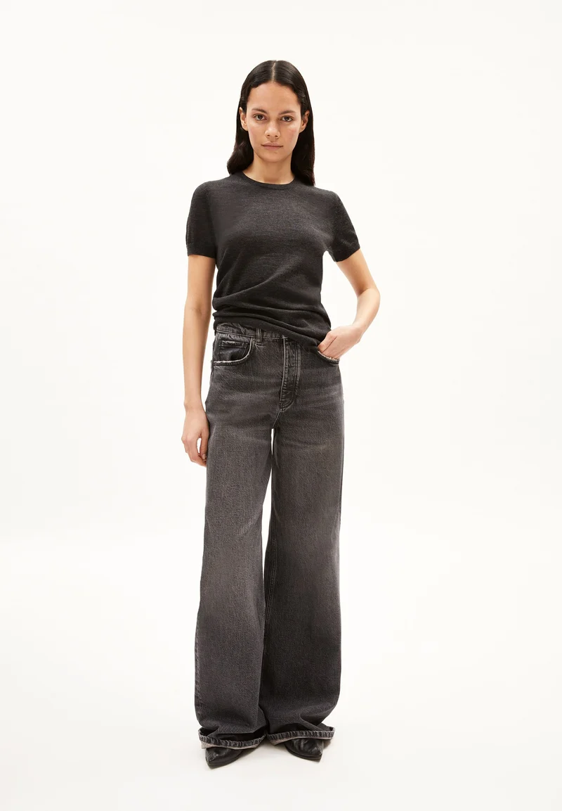 GUILIAA MERINO STRICK T-SHIRT | steel melange
