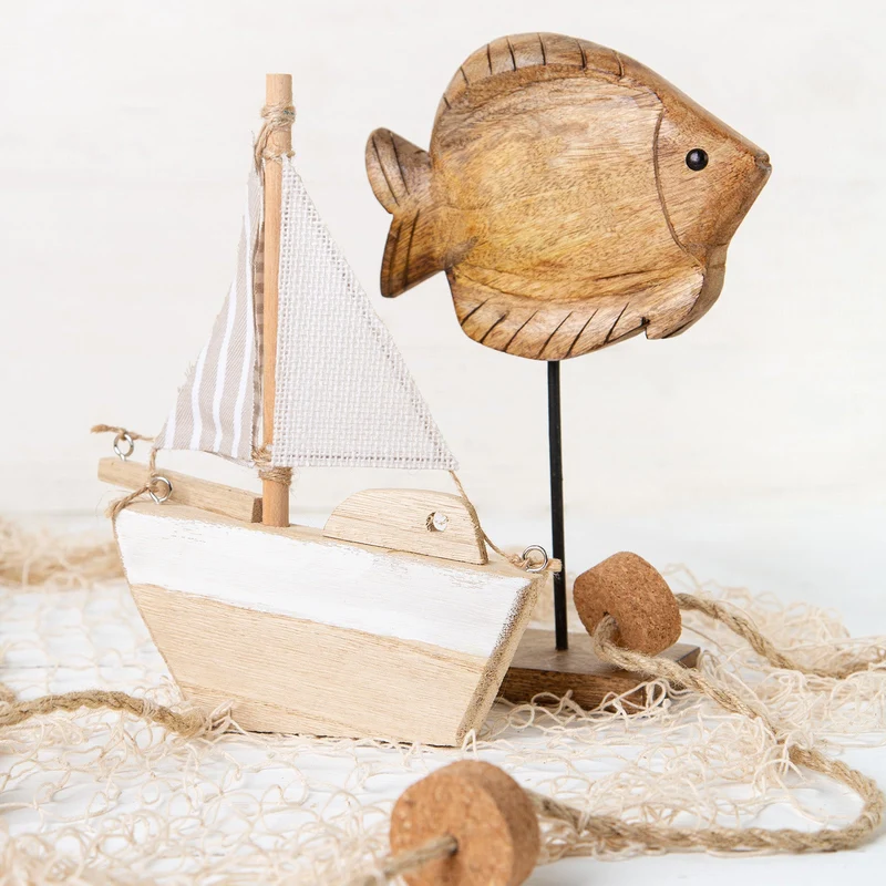 Fisch Figur aus Holz zum Hinstellen braun Badezimmer Dekoration 28 cm