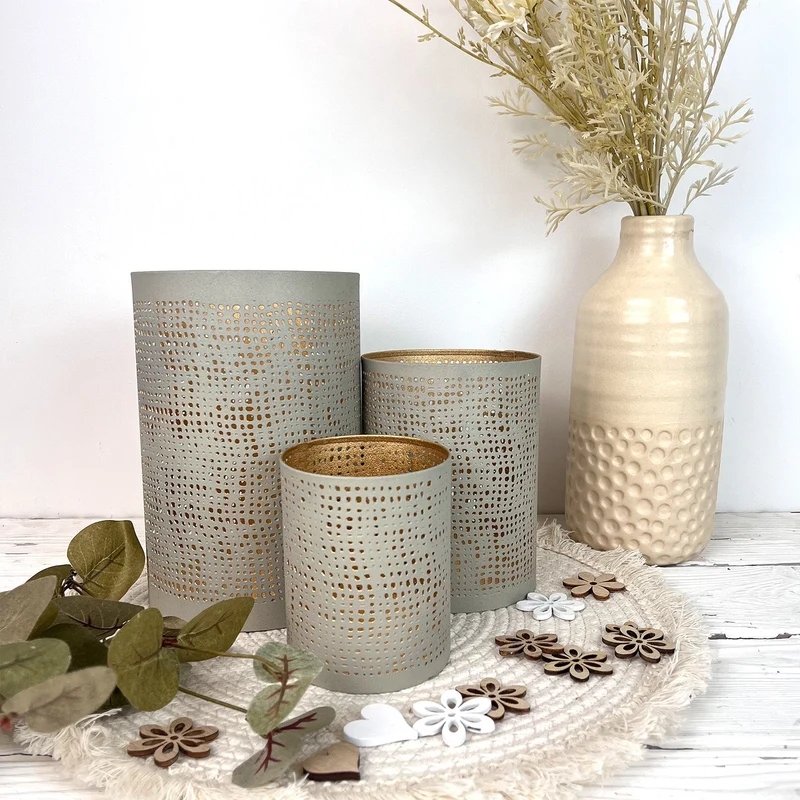 Logbuch-Verlag 3 Windlichter Laternen aus Metall Gold mintgrün Kerzenhalter Geschenk Set für Frau & Mann 10-19 cm